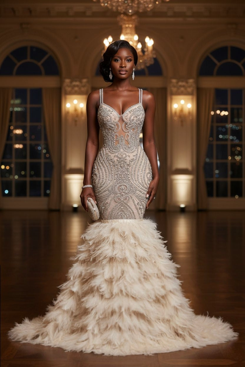 Vahalah Feather Mermaid Gown