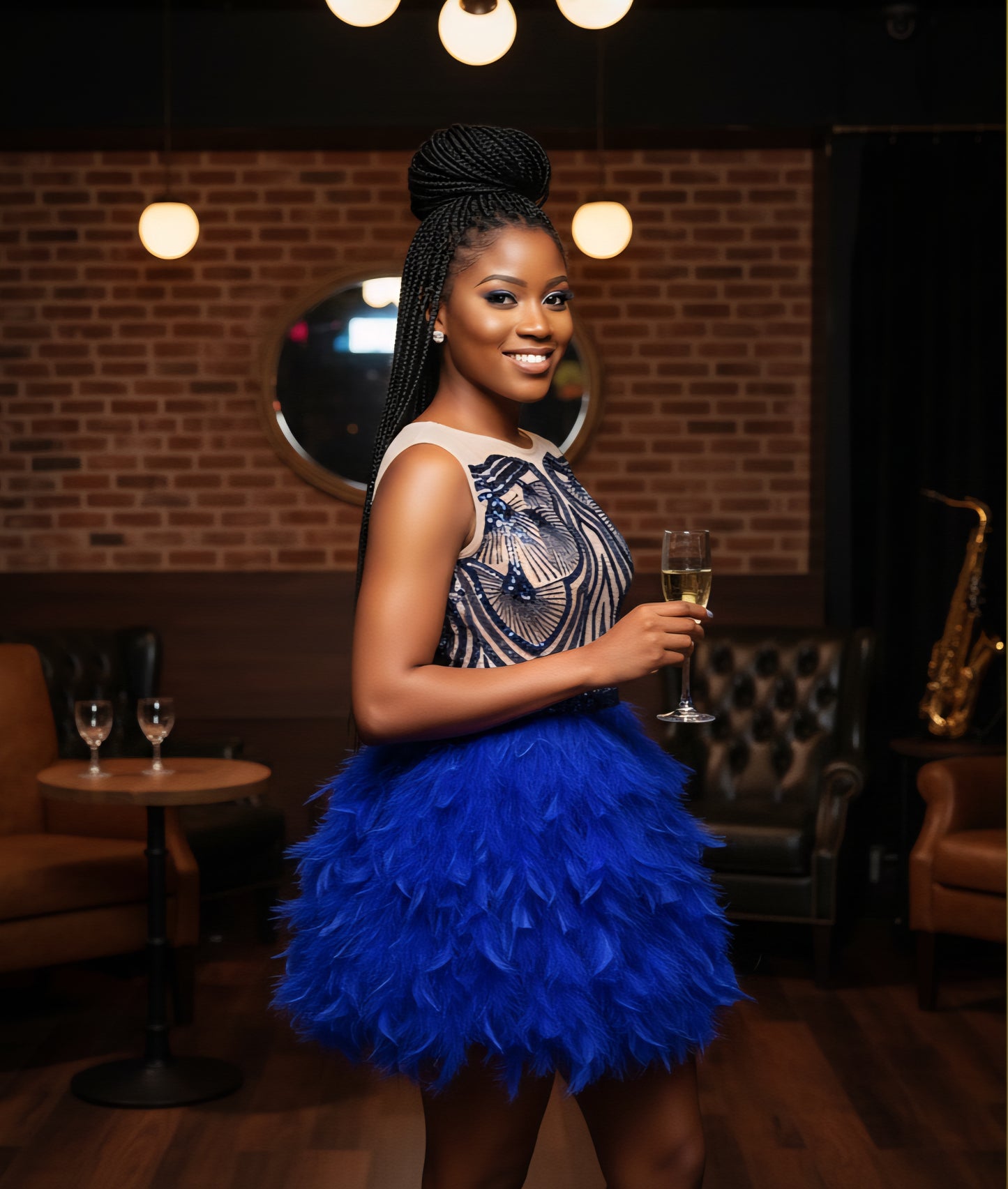 Sky sequin feather mini dress