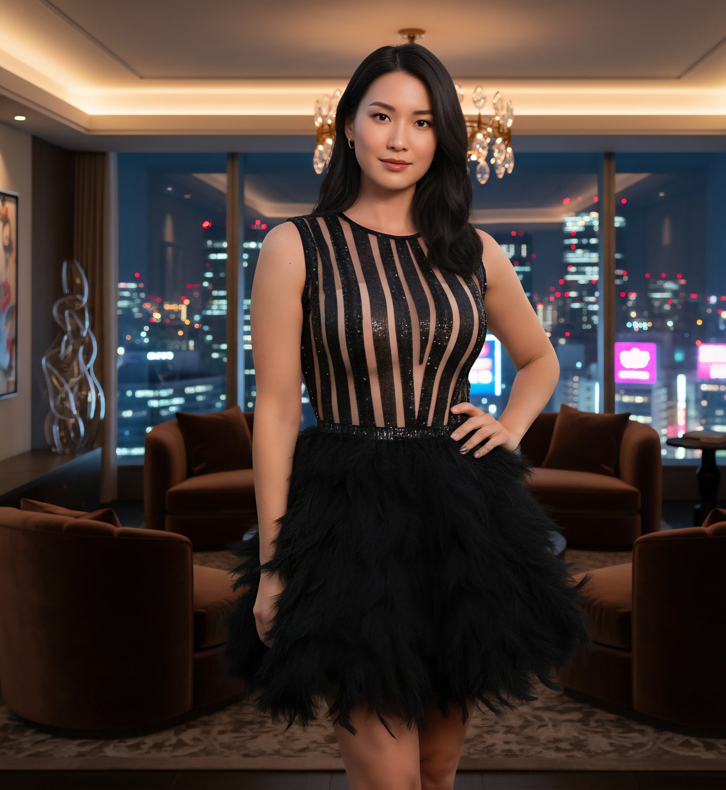 Brinxx sequin feather mini dress