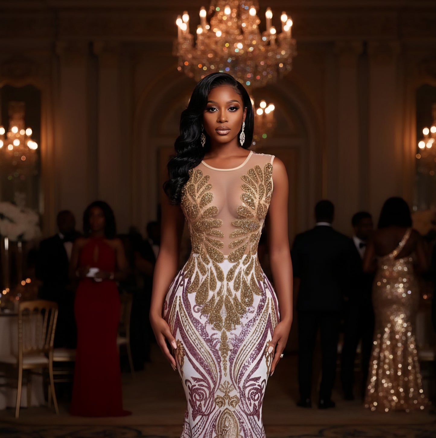 Gold Gigi Amani Rhinestone Gown