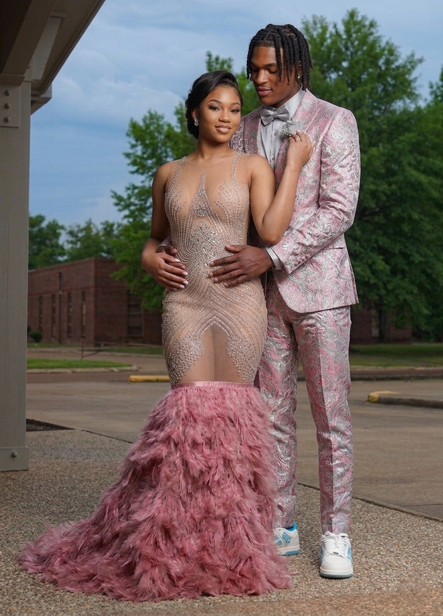 Paris Rhinestone Feather Gown