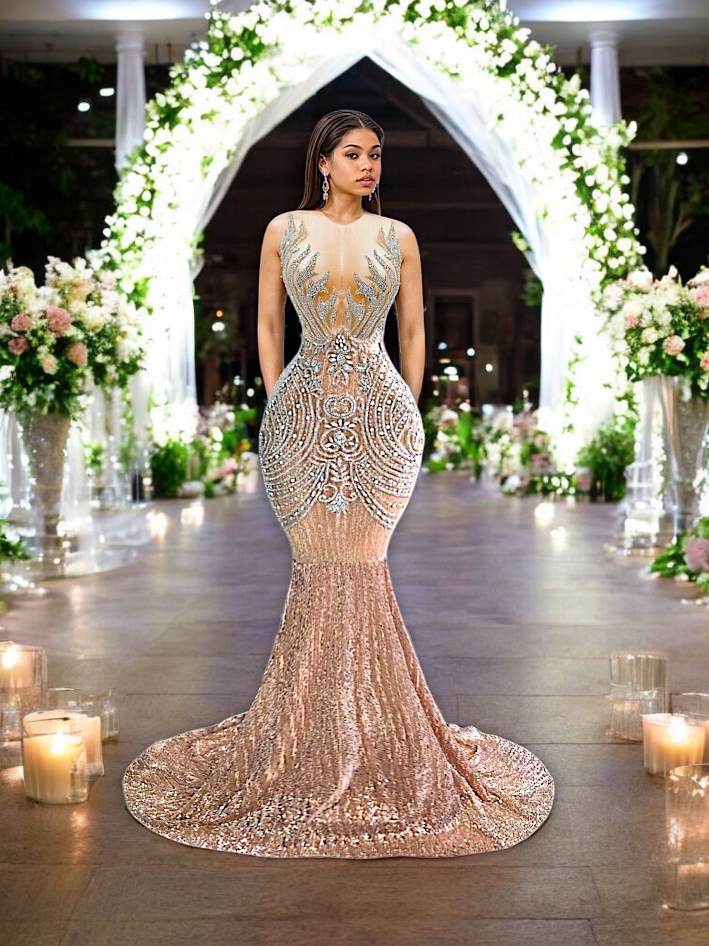 Fuego Rhinestone Mermaid dress RTS