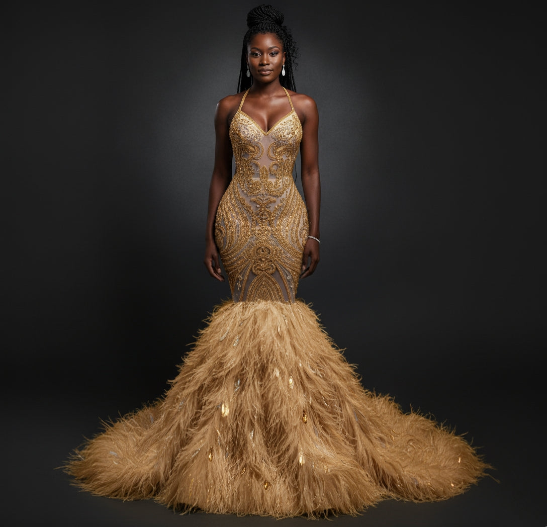 Vahalah Feather Mermaid Gown