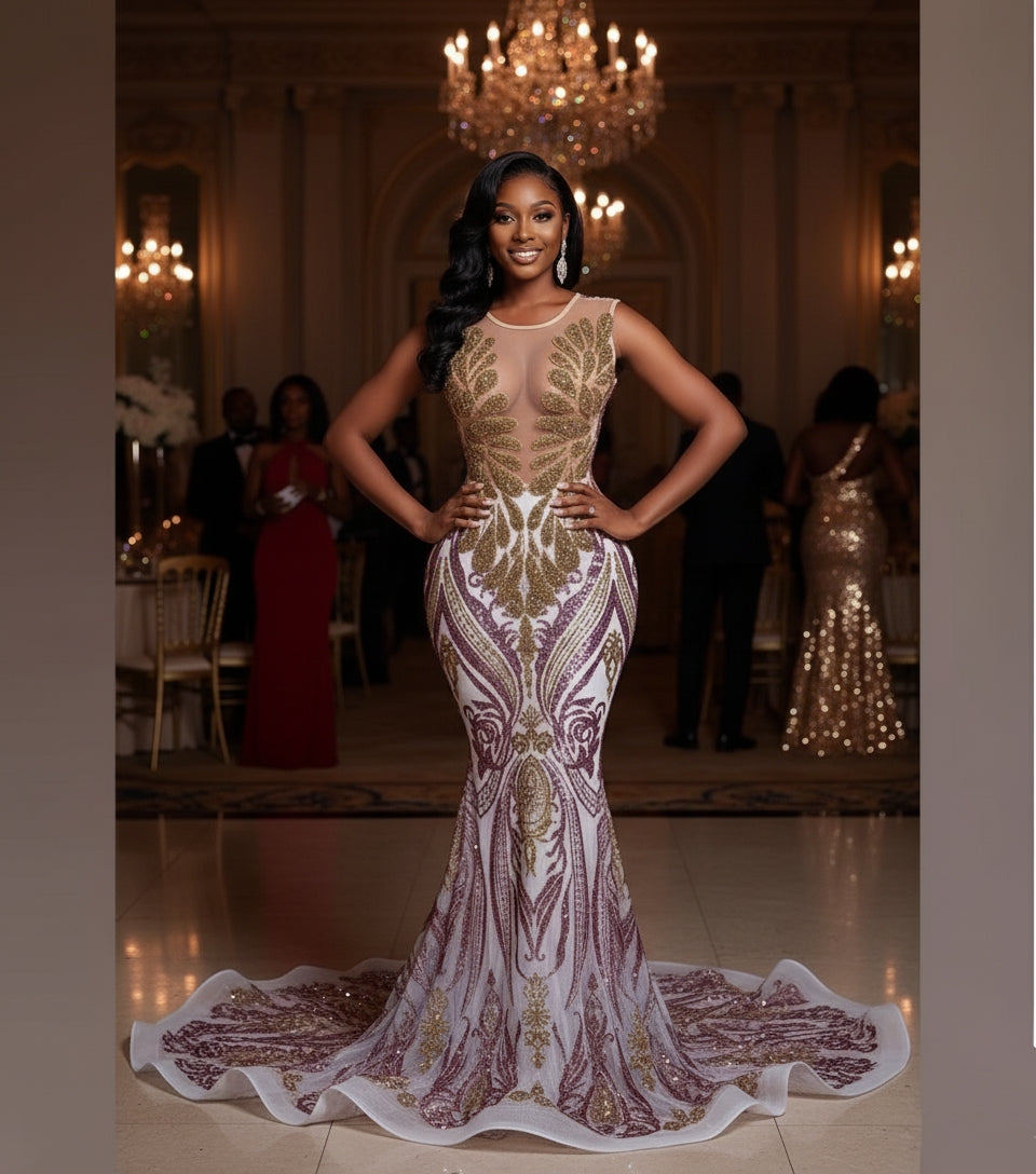 Gold Gigi Amani Rhinestone Gown