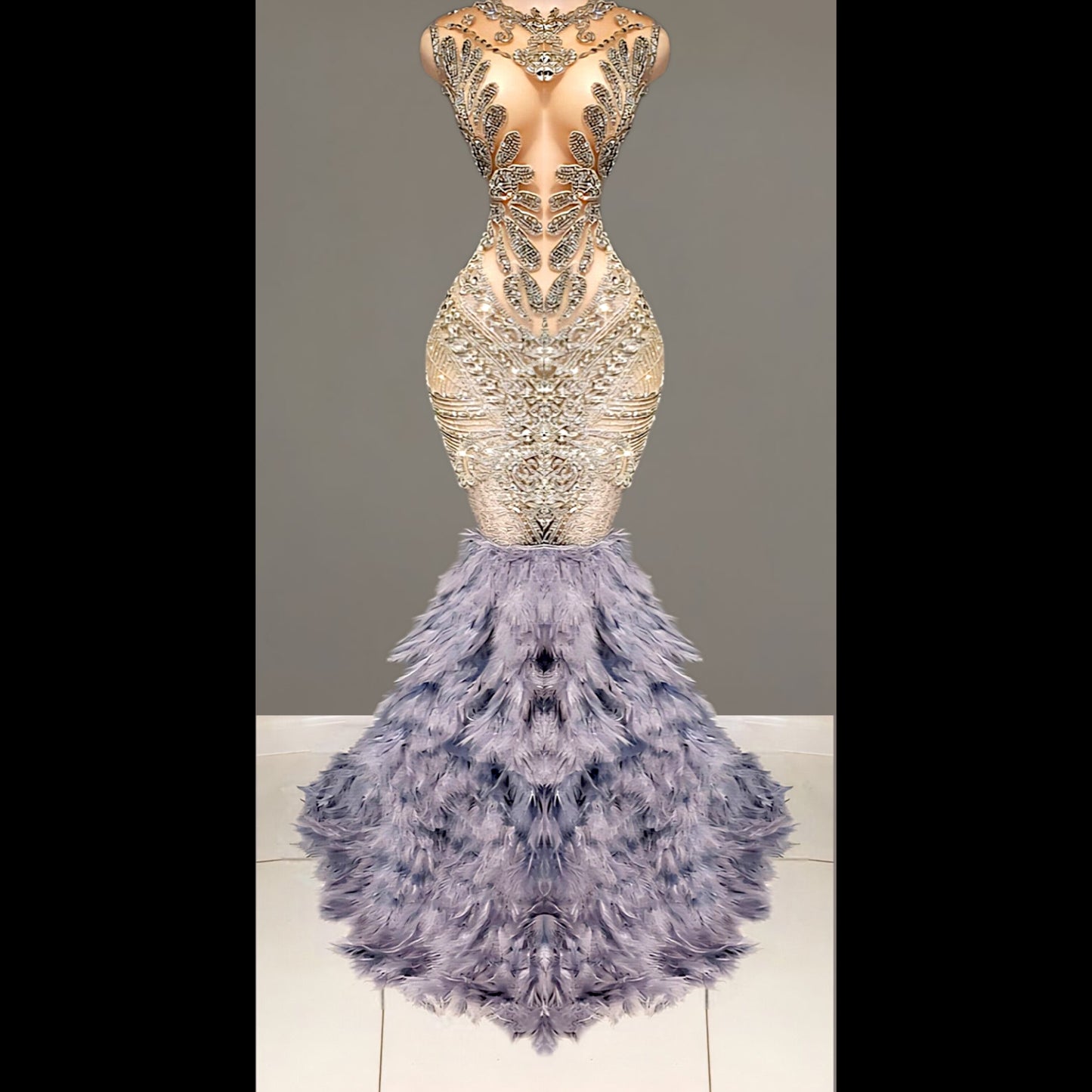 Naijah Feather Rhinestone Mermaid Gown