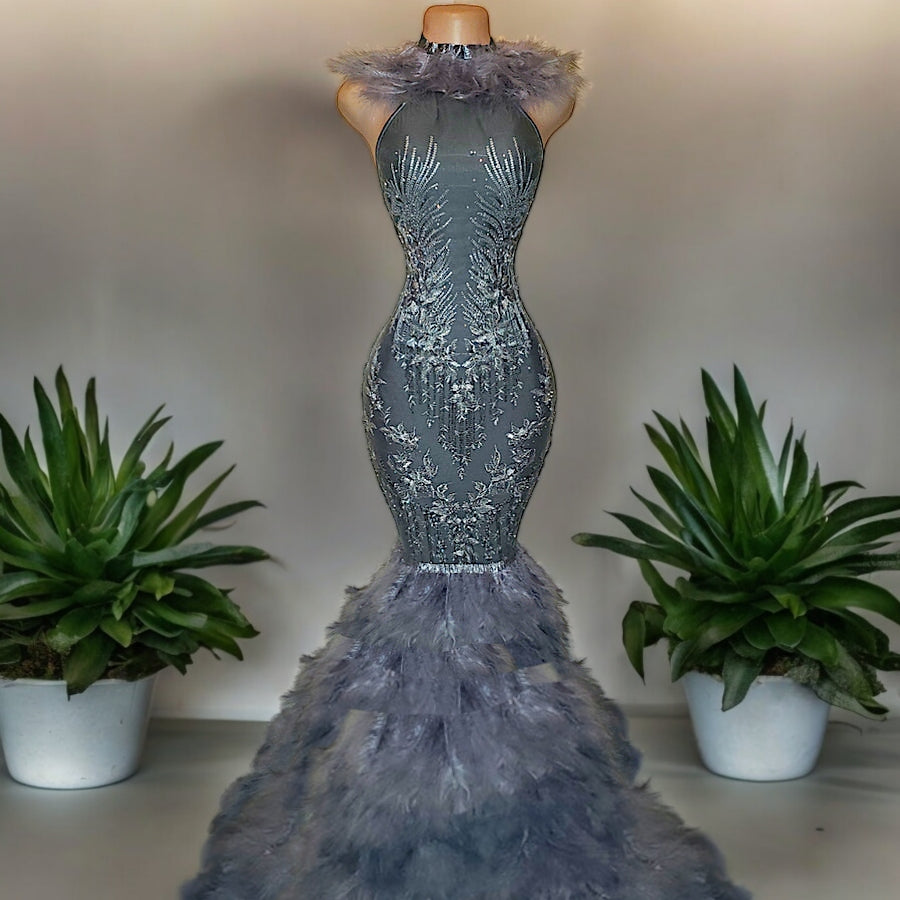 Asimi Azure Embroidery Feather Gown