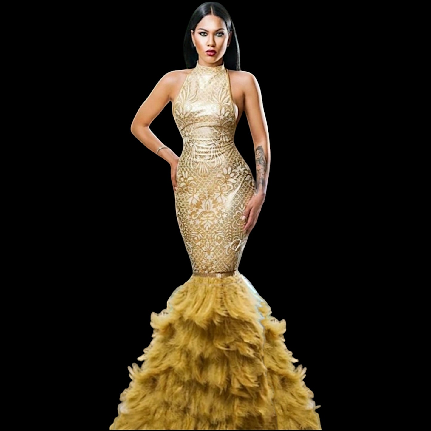 Bal-main Feather Mermaid Gown
