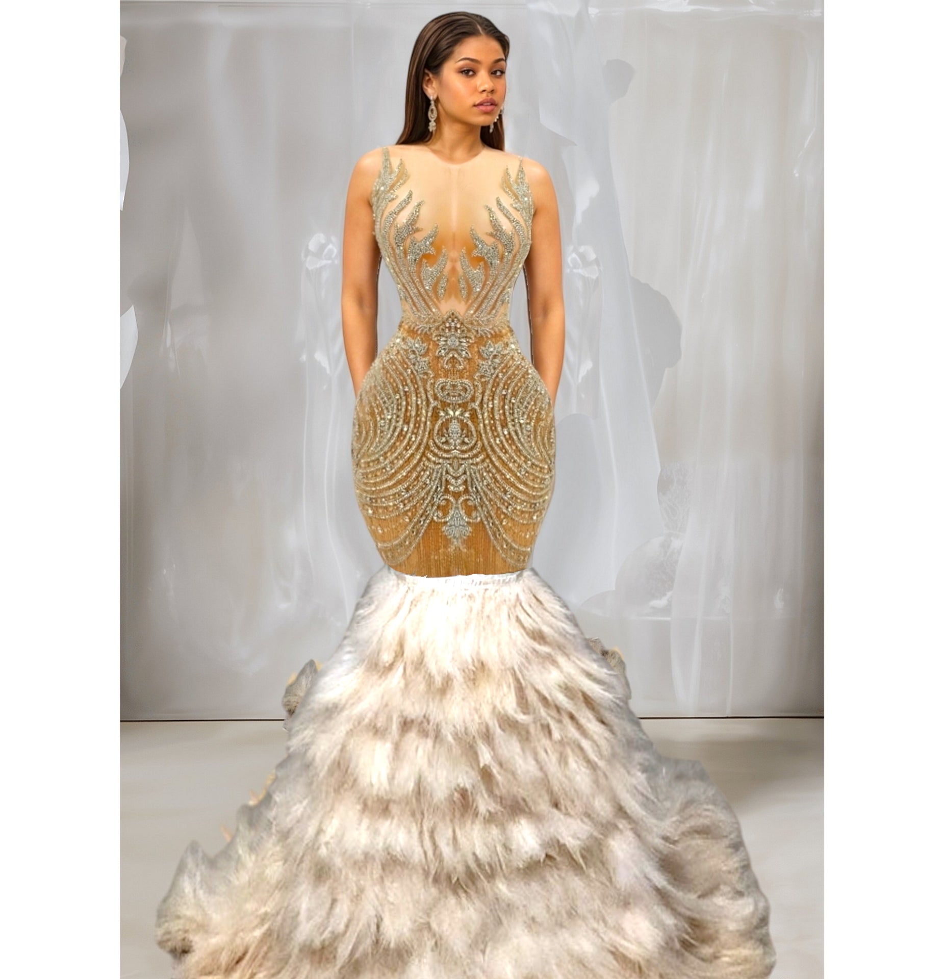 Feather Mermaid Gown