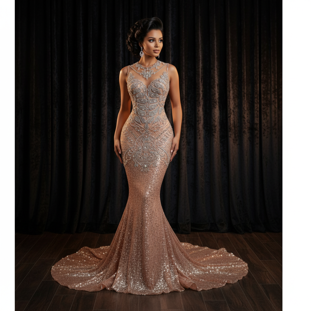 Naijah Sequin Rhinestone Mermaid Gown