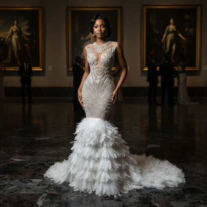 Naijah Feather Rhinestone Mermaid Gown