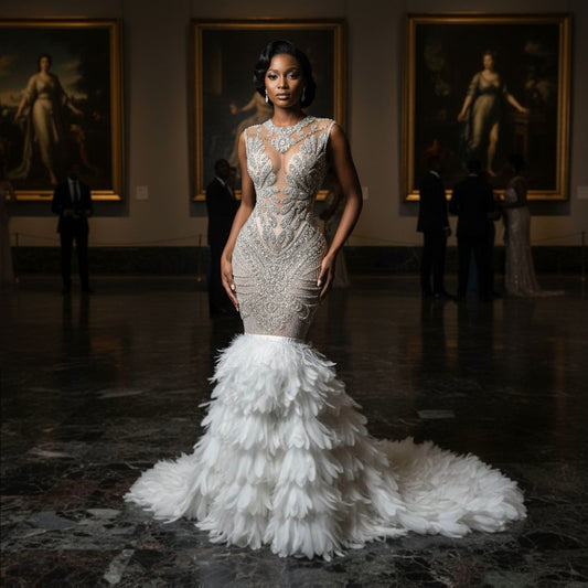 Naijah Feather Rhinestone Mermaid Gown
