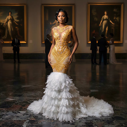 Naijah Feather Rhinestone Mermaid Gown