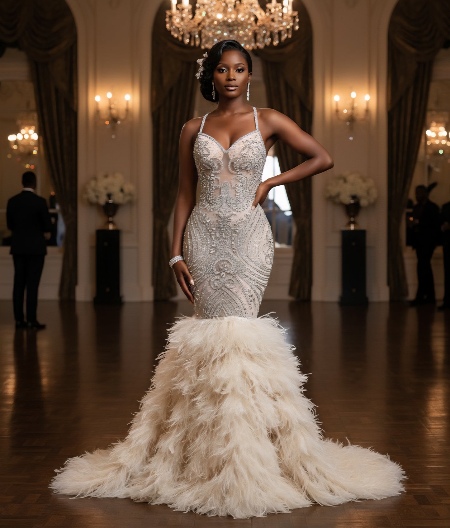 Vahalah Feather Mermaid Gown