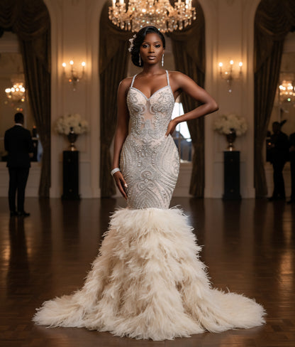 Vahalah Feather Mermaid Gown