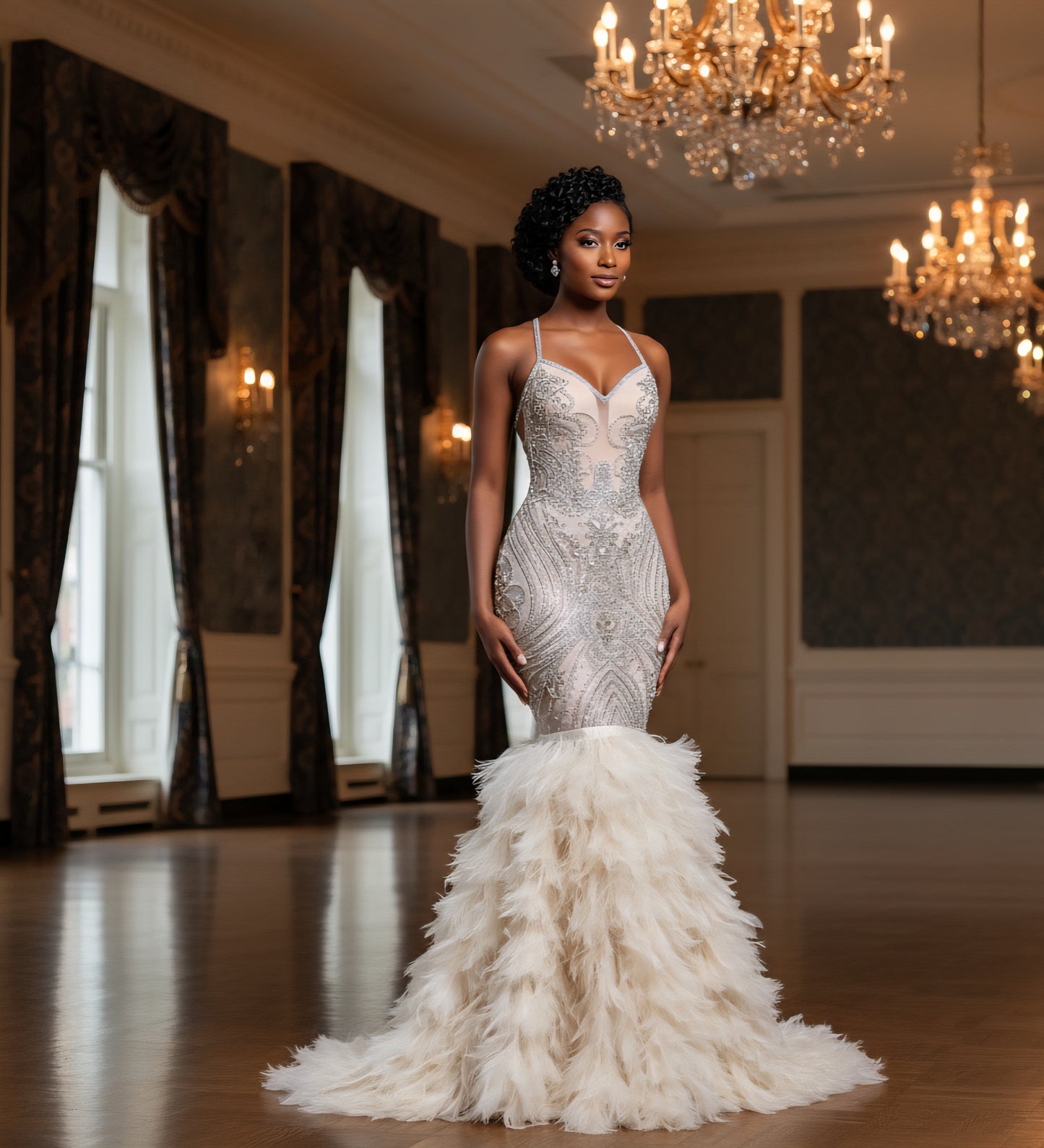 Vahalah Feather Mermaid Gown