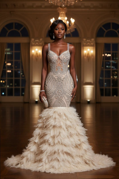 Vahalah Feather Mermaid Gown