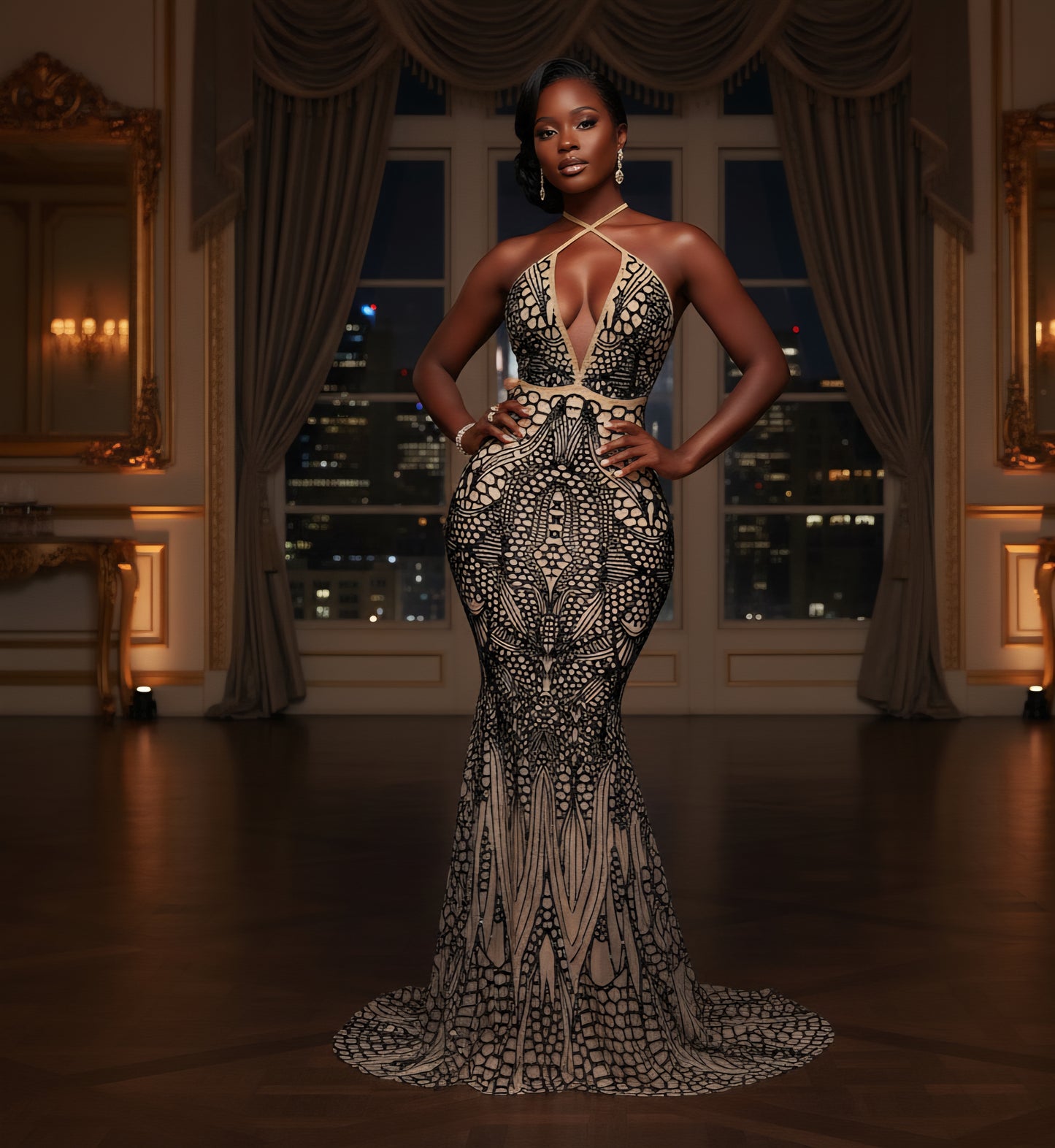 Black Sequin Nubian Mermaid dress