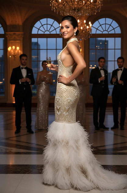 Bal-main Feather Mermaid Gown