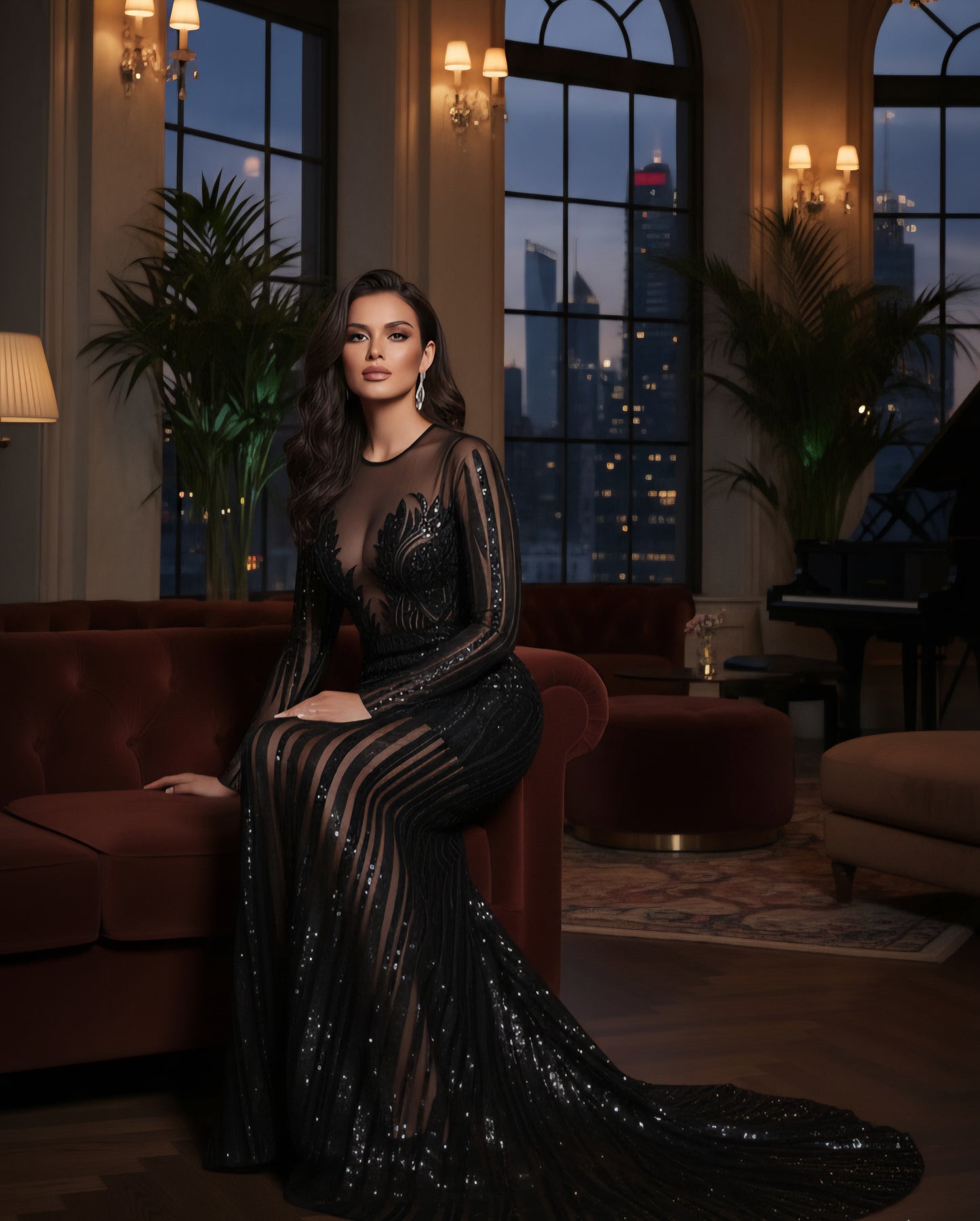 Sabrina Long Sleeve Sequin Mermaid Gown