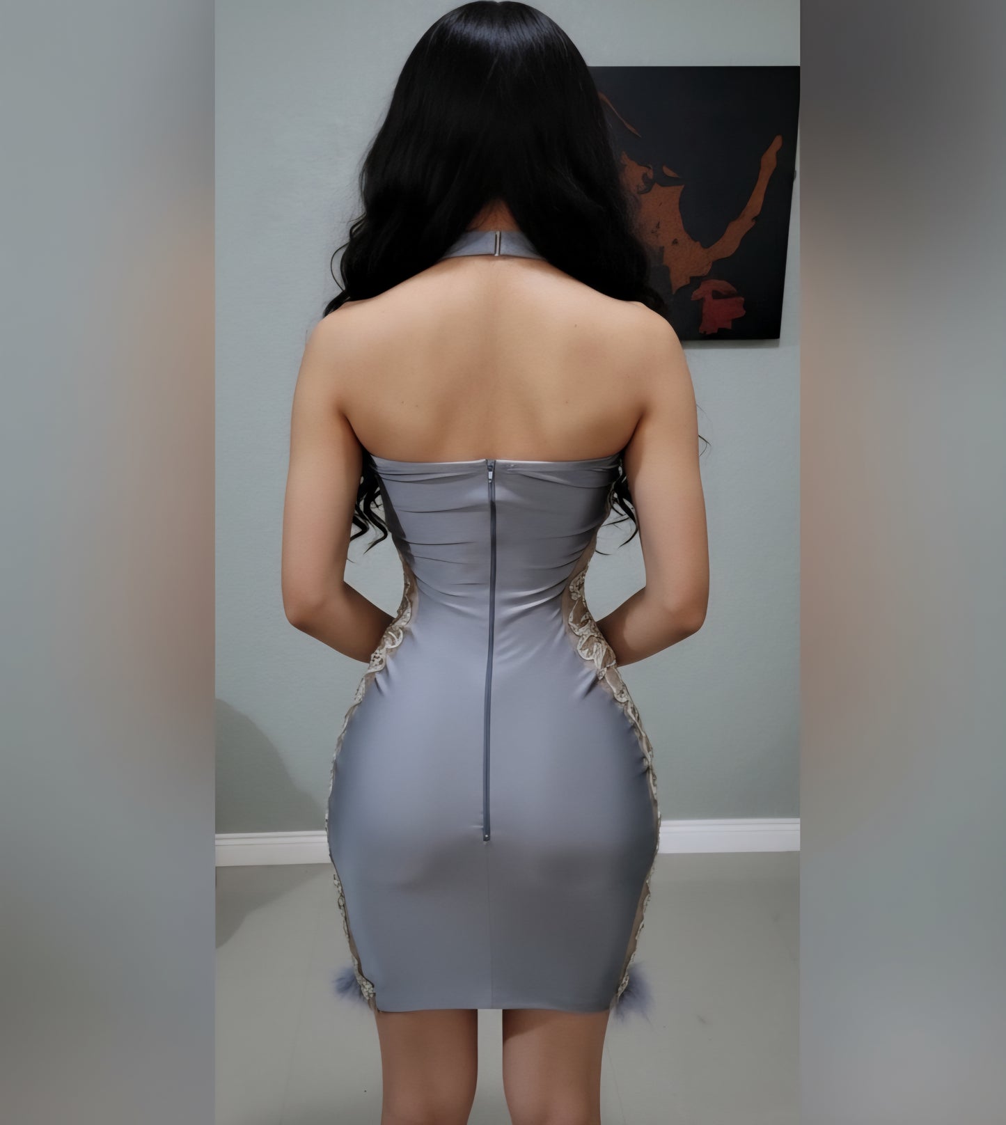 V Zena Rhinestone Feather Mini Dress