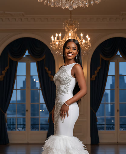 Dubai Rhinestone Feather Gown