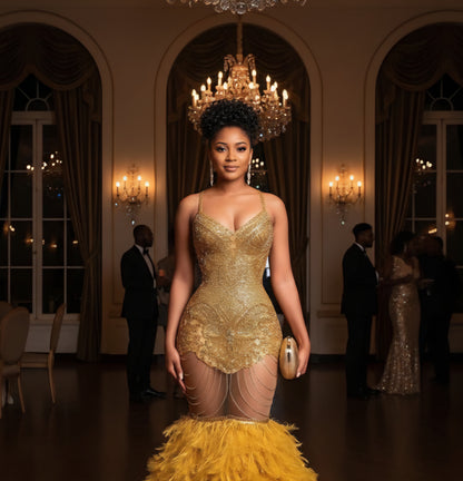 Shimmer Vince Feather Gown.