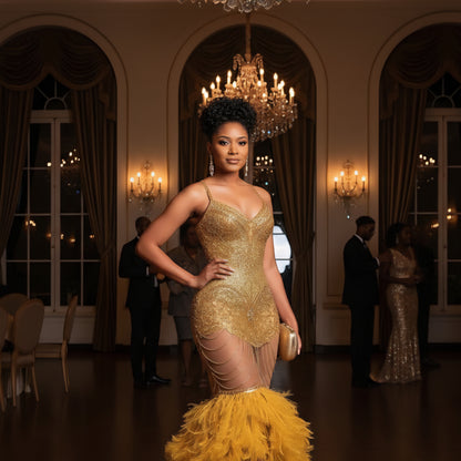 Shimmer Vince Feather Gown.