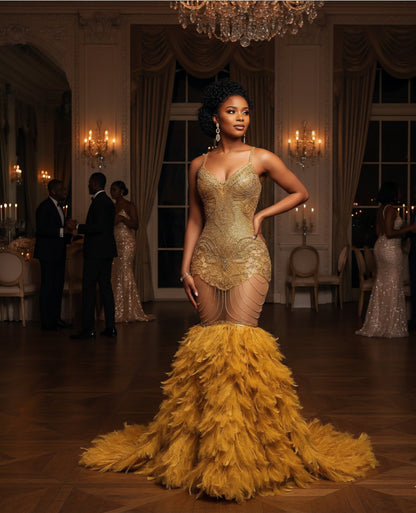 Shimmer Vince Feather Gown.