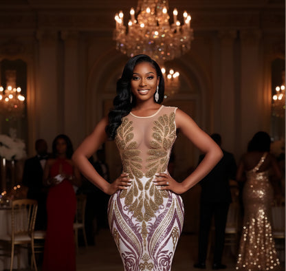 Gold Gigi Amani Rhinestone Gown