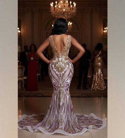 Gold Gigi Amani Rhinestone Gown