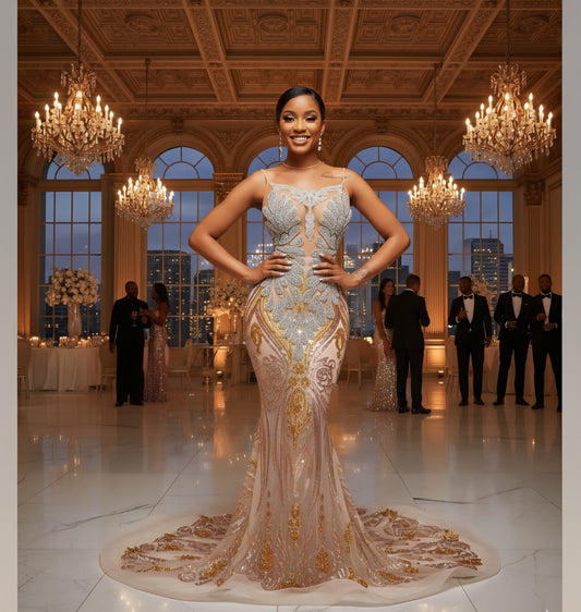 Gigi Amani Rhinestone Sequin Gown