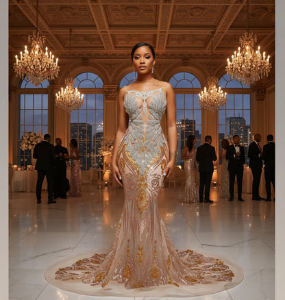 Gigi Amani Rhinestone Sequin Gown