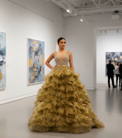 Fuego High Waist Feather Gown