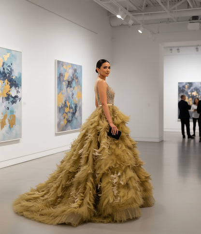 Fuego High Waist Feather Gown