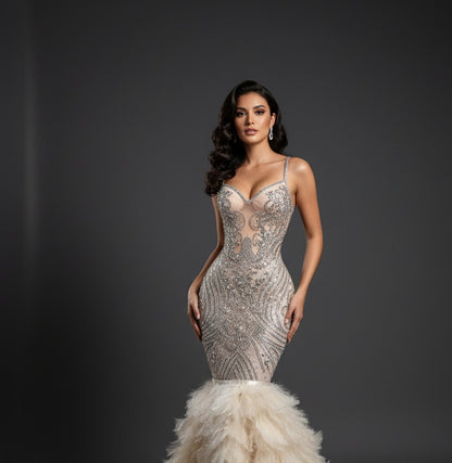 Vahalah Feather Mermaid Gown
