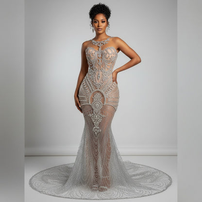 Asaran Rhinestone Mermaid Gown