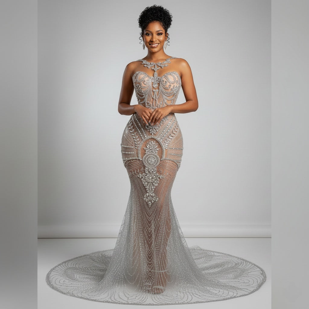 Asaran Rhinestone Mermaid Gown