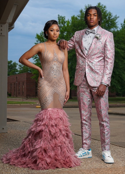Paris Rhinestone Feather Gown