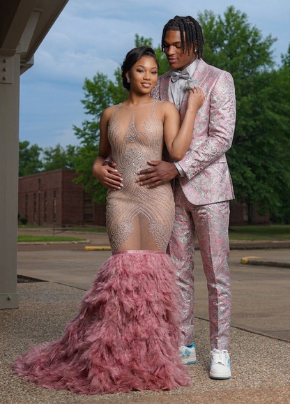 Paris Rhinestone Feather Gown