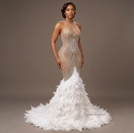 Paris Rhinestone Feather Gown
