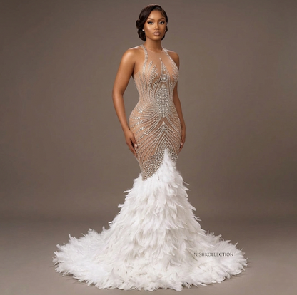 Paris Rhinestone Feather Gown