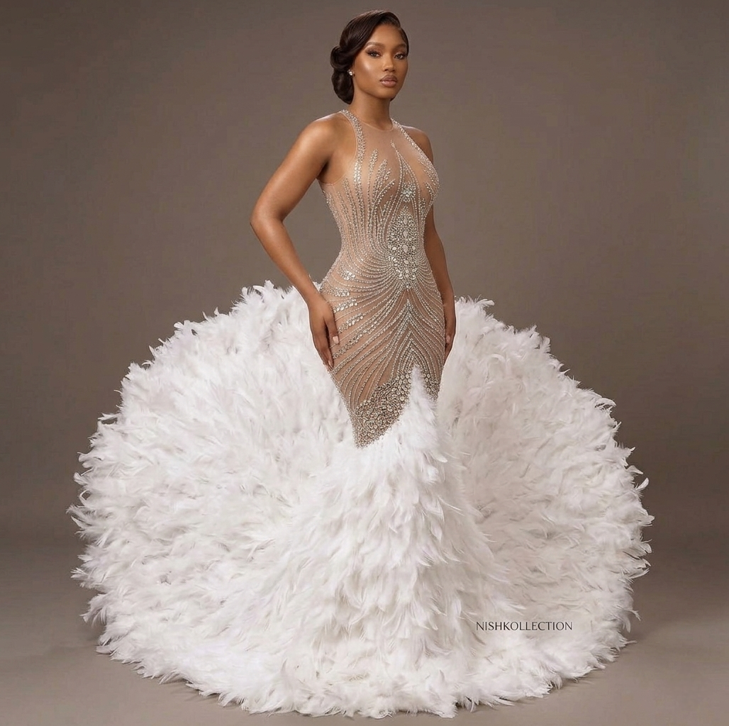 Paris Rhinestone Feather Gown
