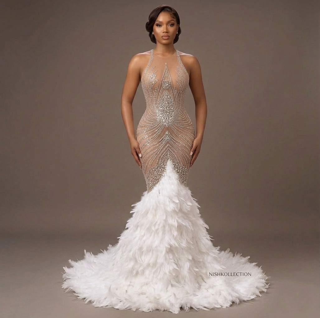 Paris Rhinestone Feather Gown