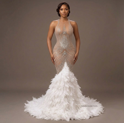 Paris Rhinestone Feather Gown
