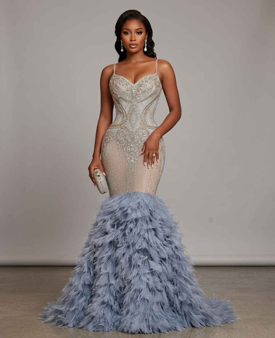 Viking Feather Sequin Mermaid Dress