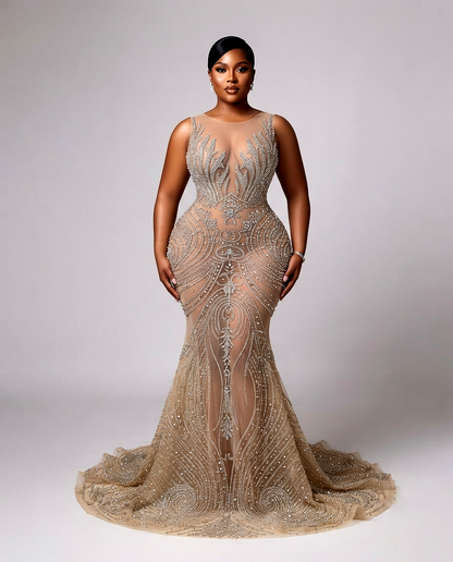 Fuego Full Rhinestone Mermaid Gown