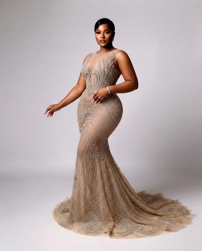 Fuego Full Rhinestone Mermaid Gown