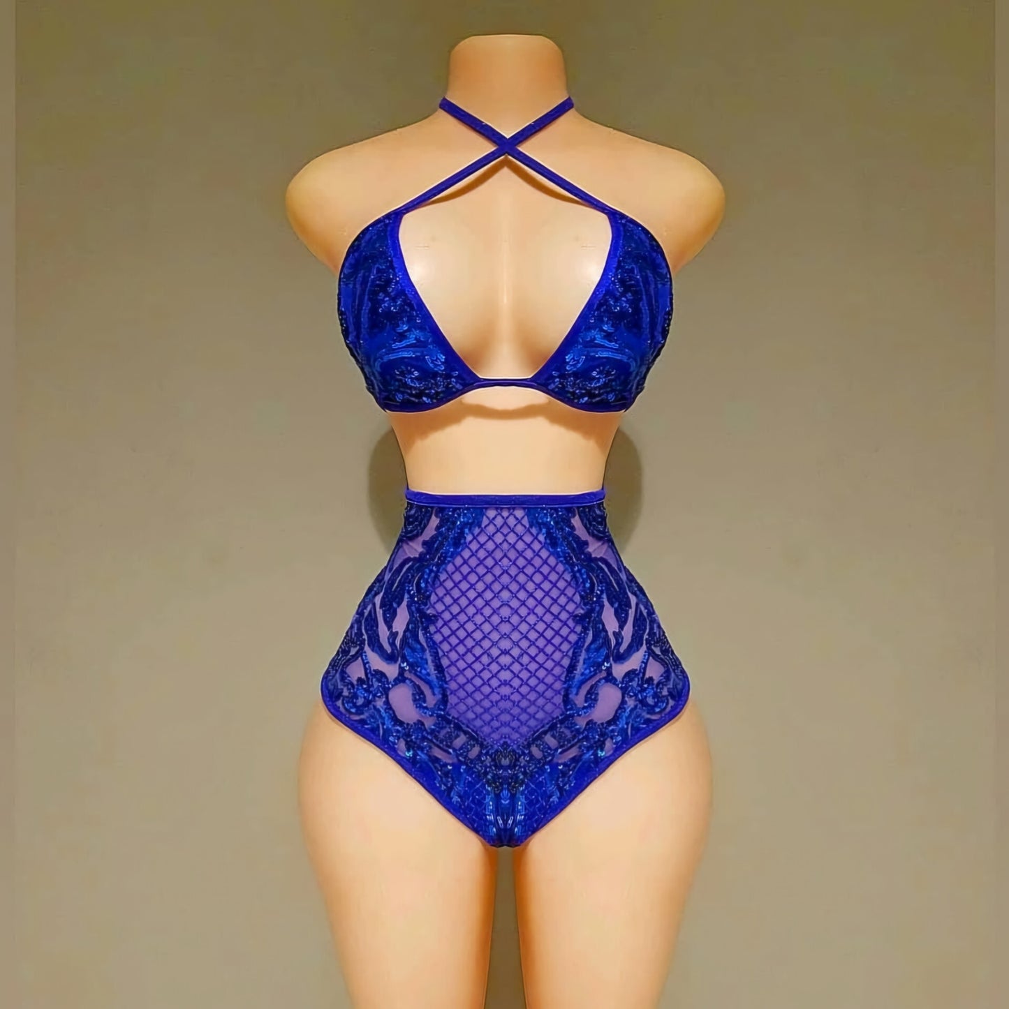 Bleu sequin two piece swimsuit