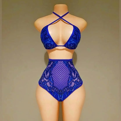 Bleu sequin two piece swimsuit