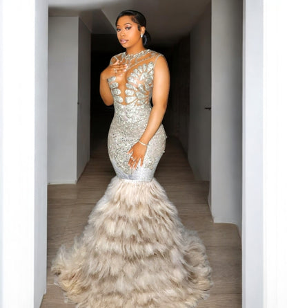 Naijah Feather Rhinestone Mermaid Gown